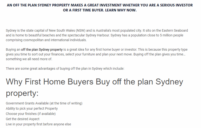 IBuyNew off the plan sydney example